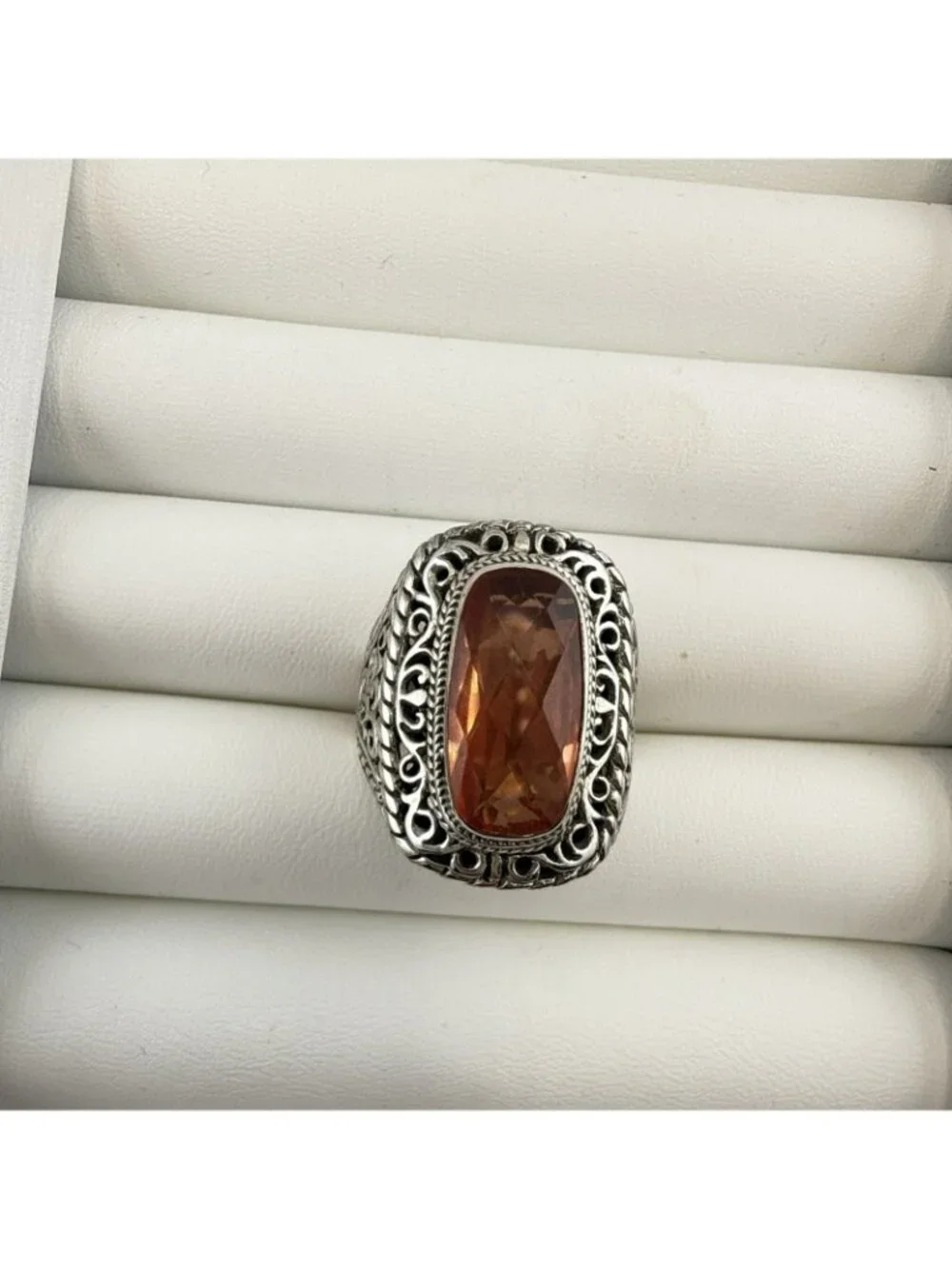 Sarda Sterling Silver Ring Melon Quartz Pebbled Size 10 JTV Caviar Bali 925
